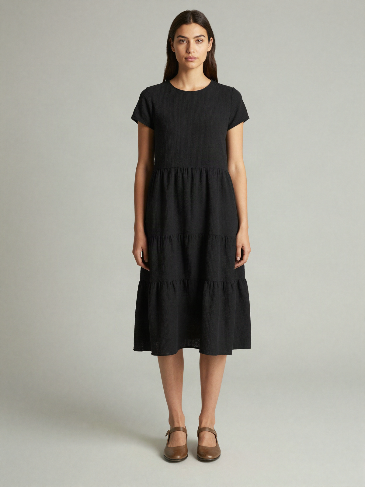 Rothmere - Tiered Midi Dress in Textured Crepe