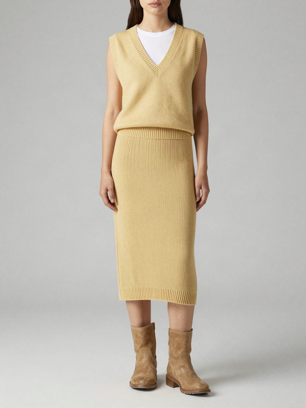 Calverth - Knitted Vest and Midi Skirt Set