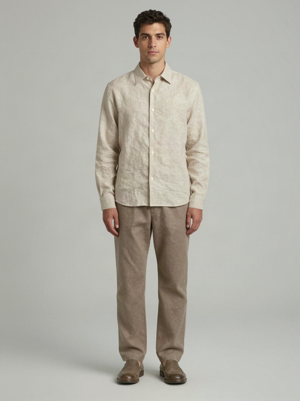 Peldrick - Grandad Collar Shirt in Linen Blend
