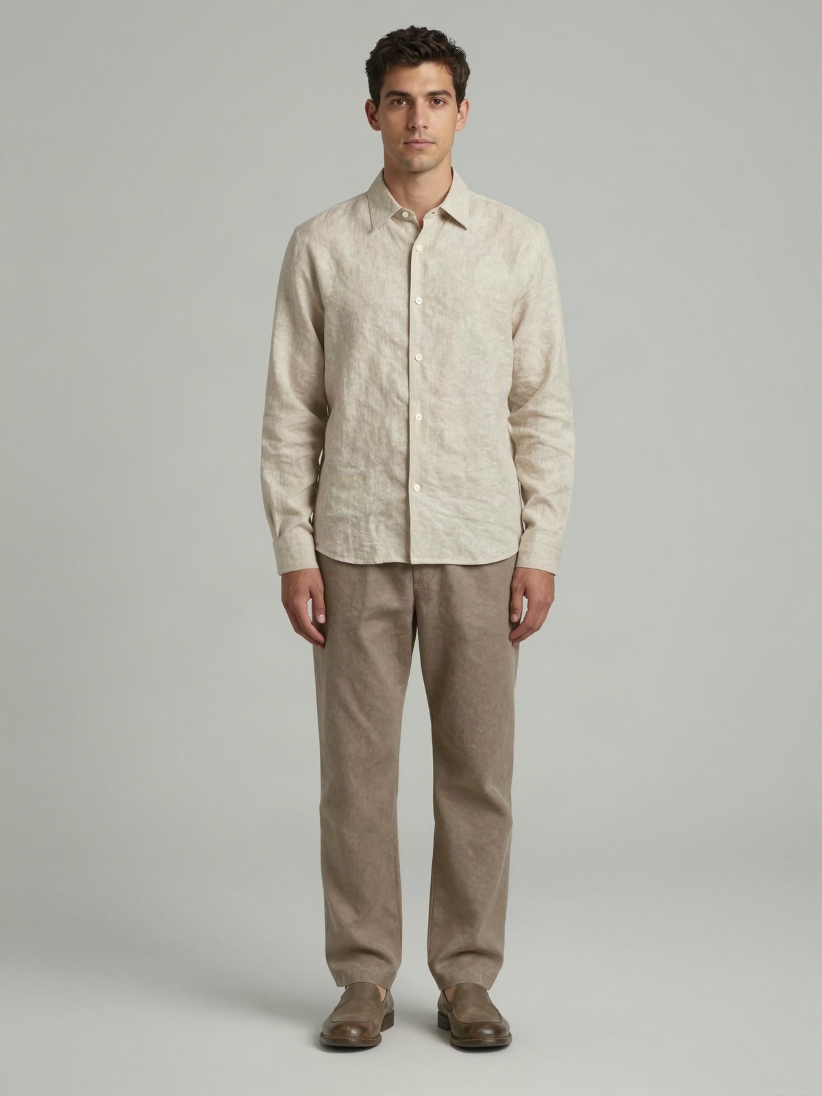 Peldrick - Grandad Collar Shirt in Linen Blend